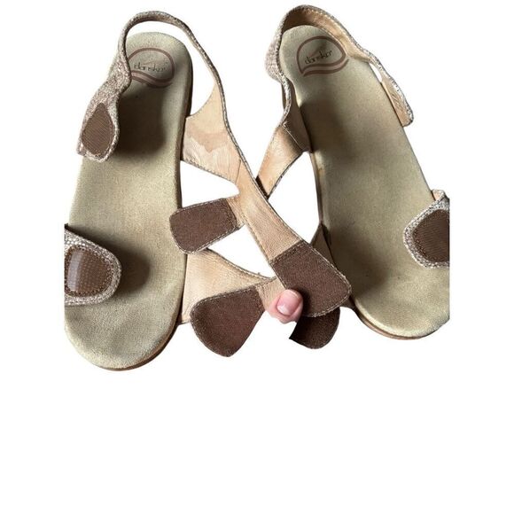 Dansko Soonet Metallic Snakeskin Strap Sandals size 39 US 8.5 9 Tan Cream - Picture 10 of 13